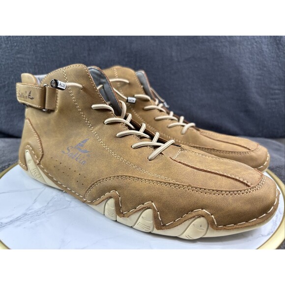 Salkin Mens Brown Leather Barefoot Shoes Lace Up Casual Walking Sneakers Sz 11.5 main image 5